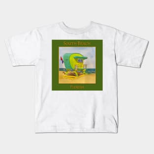 Cute Lifeguard tower in South Beach Miami Florida Kids T-Shirt